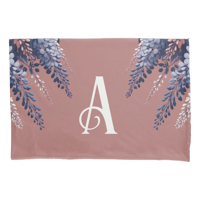 Monogram Navy Rose Wisteria Elegance Pillowcase (Front-Left)