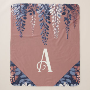 Monogram Navy Rose Wisteria Elegance Sherpa Blanket