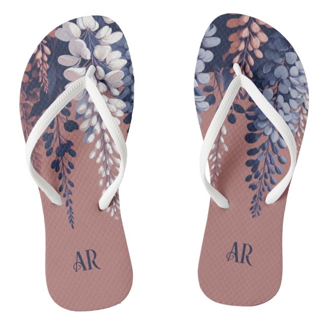 Monogram Navy Rose Wisteria Elegance Thongs (Footbed)