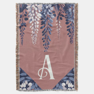 Monogram Navy Rose Wisteria Elegance Throw Blanket