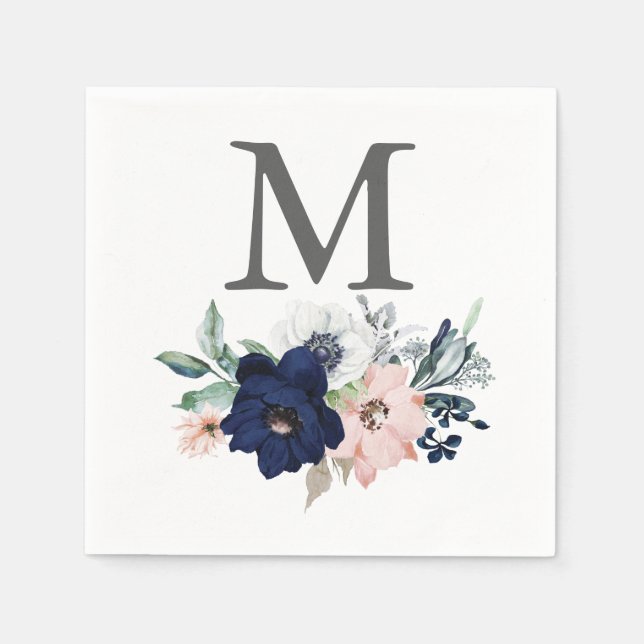 Monogram Navy Wedding Napkin Cocktail Napkin (Front)