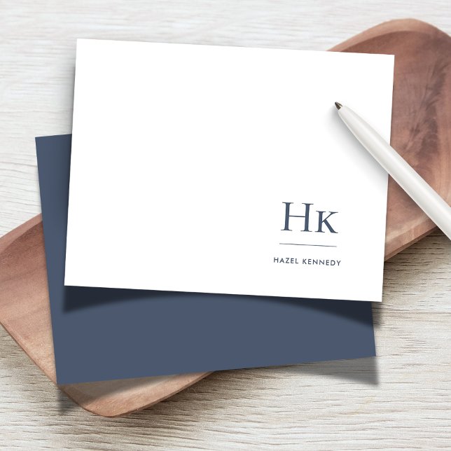 Monogram Navy White Simple Elegant Social Notecard (Creator Uploaded)