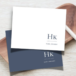 Monogram Navy White Simple Elegant Social Notecard
