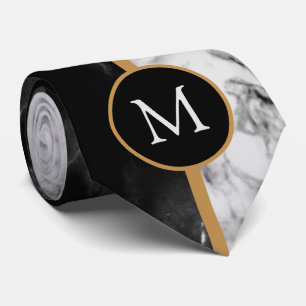 Monogram Neck Tie with Black White Marble