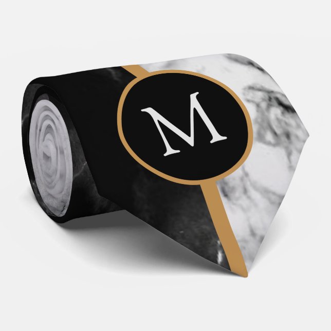 Monogram Neck Tie with Black White Marble (Rolled)