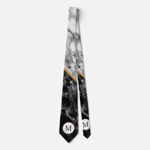 Monogram Neck Tie with Black White Marble Design