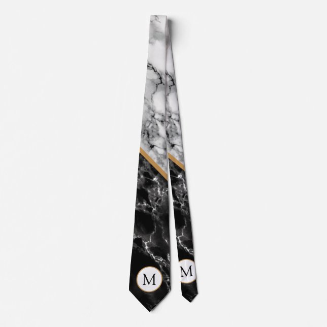 Monogram Neck Tie with Black White Marble Design (Front)