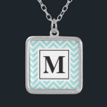 Monogram Necklace<br><div class="desc">Blue and White Chevron waves pattern
Monogram with your initial</div>