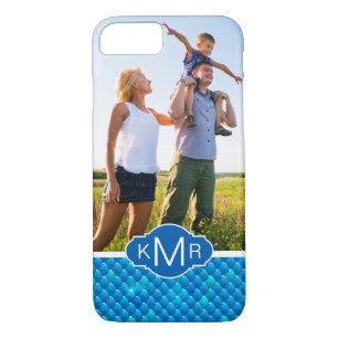 Monogram   Neon Blue Fish Scales iPhone 8/7 Case
