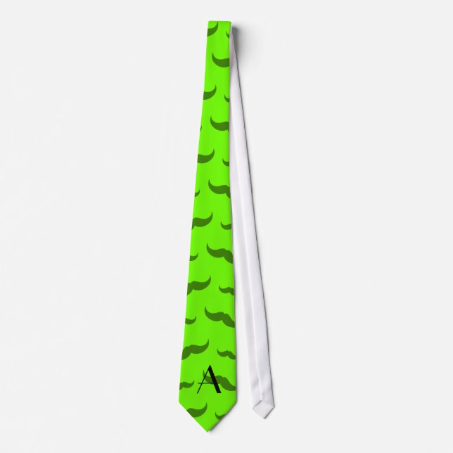 Monogram neon green moustache pattern tie (Front)