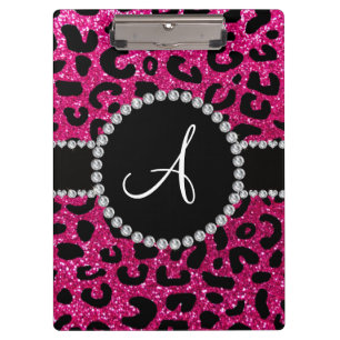 Monogram neon hot pink glitter cheetah pattern clipboard