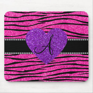 Monogram neon hot pink glitter zebra stripes pink mouse pad