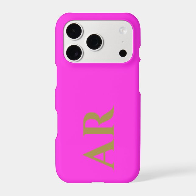 Monogram Neon Hot Pink Gold Initials Minimalist  (Back)