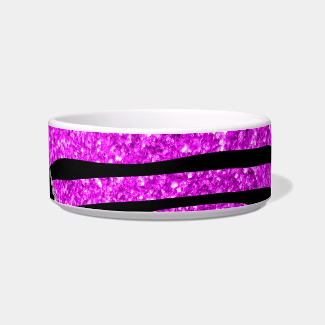 Monogram neon pink glitter zebra stripes circle bowl (Right)
