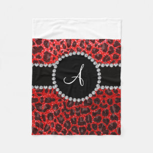 Monogram neon red glitter leopard fleece blanket