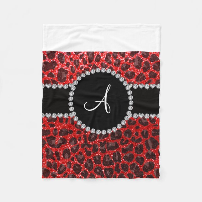 Monogram neon red glitter leopard fleece blanket (Front)