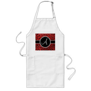 Monogram neon red glitter leopard long apron