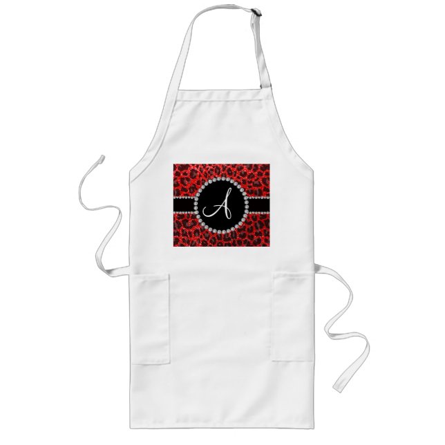 Monogram neon red glitter leopard long apron (Front)