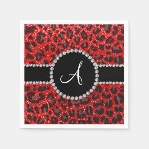 Monogram neon red glitter leopard napkin