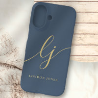 Monogram Neutral Modern Minimal Stylish Navy Gold