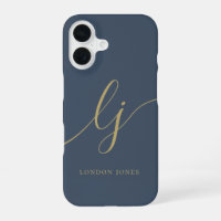 Monogram Neutral Modern Minimal Stylish Navy Gold