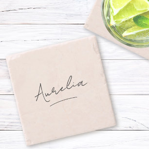 Monogram Neutral Modern Minimalist Chic Signature Stone Coaster