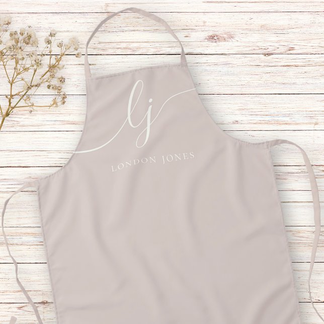 Monogram Neutral Modern Minimalist Dusty Rose Pink Apron (Creator Uploaded)