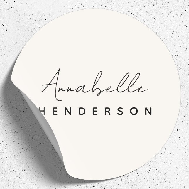 Monogram Neutral | Modern Minimalist Stylish Classic Round Sticker (Modern ivory cream monogram sticker by Guava - elegant, feminine, and customizable)