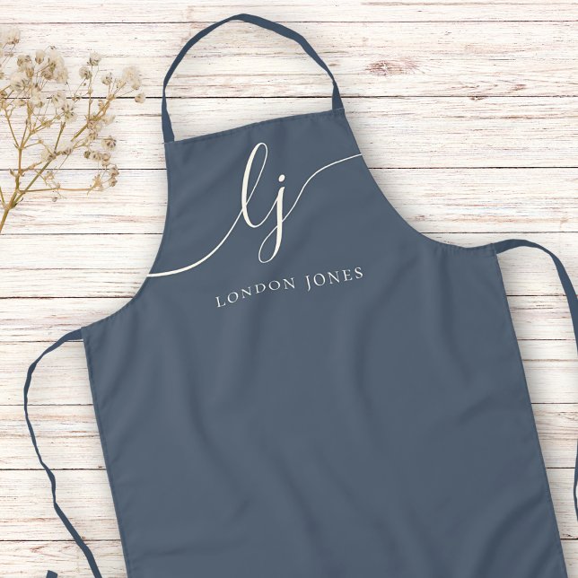 Monogram Neutral Modern Minimalist Stylish Navy Apron (Creator Uploaded)