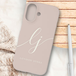 Monogram Neutral Modern Minimalist Stylish Rose iPhone 16 Case