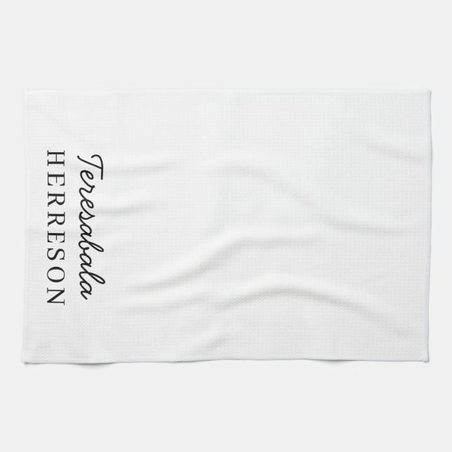 Monogram Neutral Modern Minimalist Stylish Tea Towel (Horizontal)