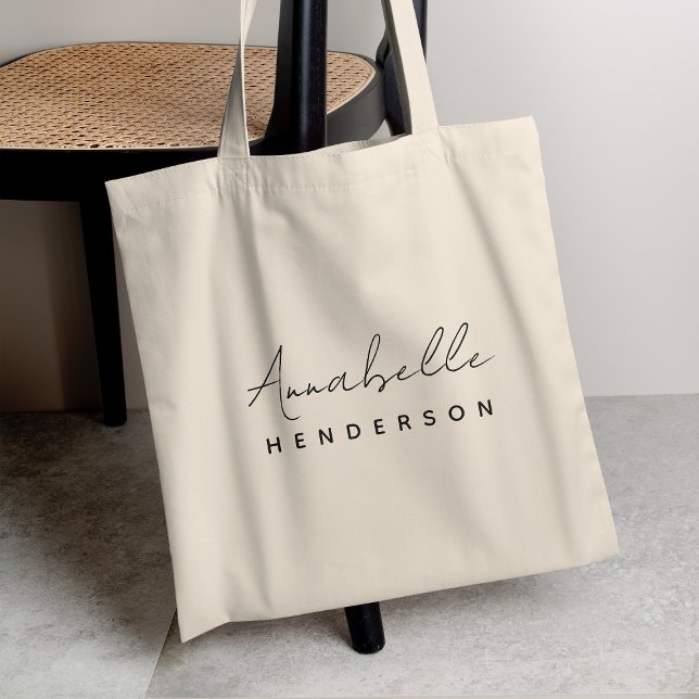 Monogram Neutral | Modern Minimalist Stylish Tote Bag (Creator Uploaded)