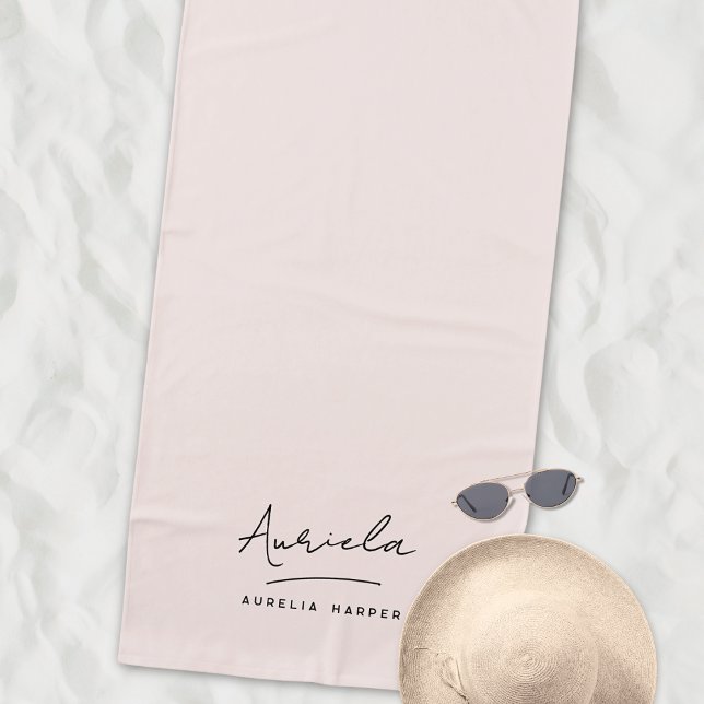 Monogram Neutral Modern Stylish Minimalist Script  Beach Towel (Creator Uploaded)