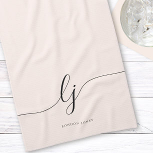 Monogram Neutral Simple Elegant Calligraphy Tea Towel
