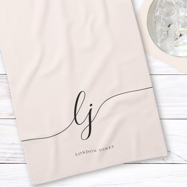 Monogram Neutral Simple Elegant Calligraphy Tea Towel (Creator Uploaded)