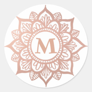 Monogram New Rose Gold Mandala Classic Round Sticker