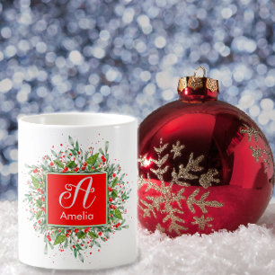 Monogram new year Christmas Green Red Coffee Mug