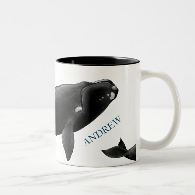 Monogram North Atlantic right whale  Two-Tone Coffee Mug (Right)