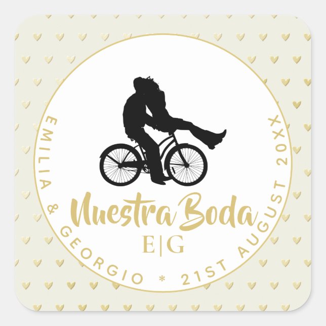 Monogram Nuestra Boda Spanish Wedding Gift Favour Square Sticker (Front)