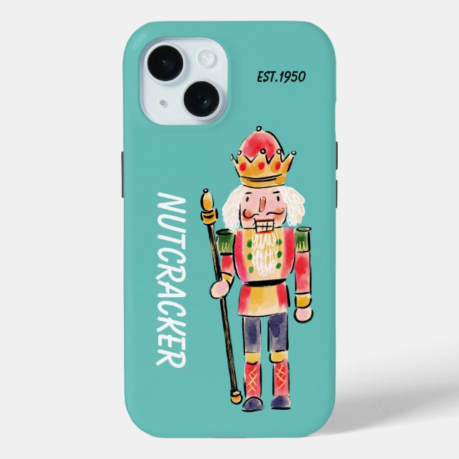 Monogram nutcracker Cute watercolor Blue Case-Mate iPhone Case (Back)