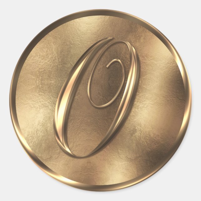 Monogram O Bronze Wedding Invitation Holiday Classic Round Sticker (Front)