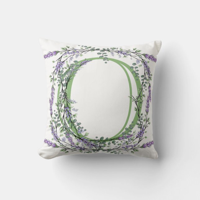 Monogram O Lavender Eucalyptus Cushion (Front)
