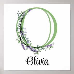 Monogram O Lavender Eucalyptus nursery Poster