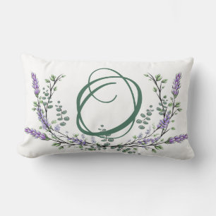 Monogram O,  Lavender Eucalyptus watercolor  Lumbar Cushion