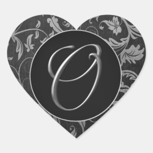 Monogram O Silver and Black Damask Wedding Seal