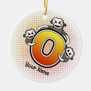 Monogram O Sock Monkey  Ceramic Ornament