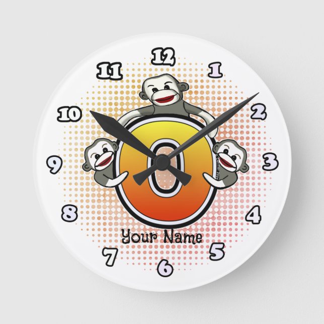 Monogram O Sock Monkey clock (Front)