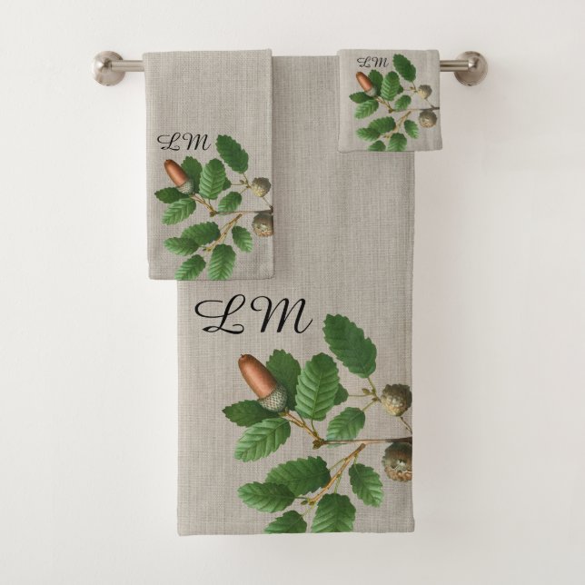 Monogram Oak Leaves Bath Towel Set (Insitu)