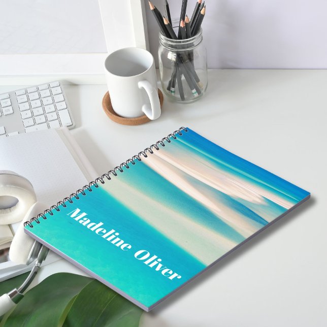  Monogram  Ocean Blue Sea Beach Modern Notebook (Creator Uploaded)