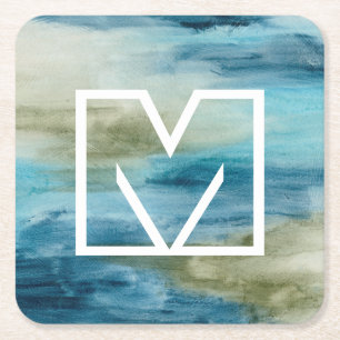 Monogram Ocean Flow II Square Paper Coaster